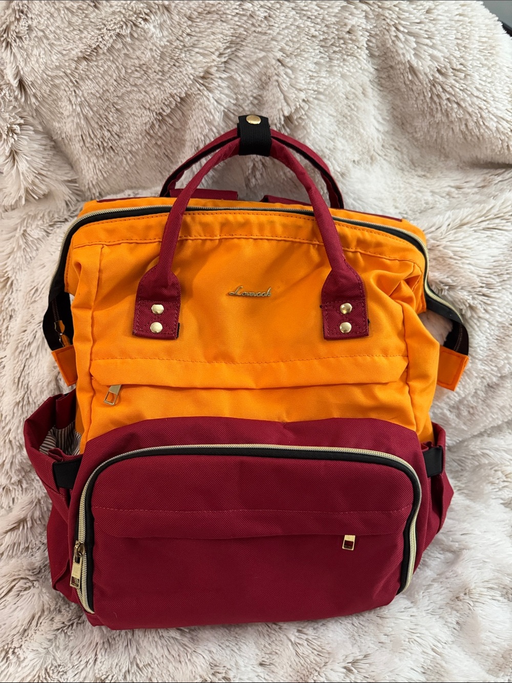 Love cool Orange & Burgundy Women's Backpack Tote
